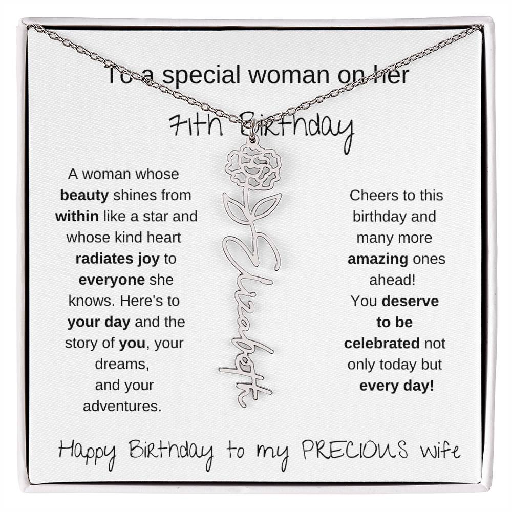Happy 71th Birthday To My Precious Wife - Birthflower Necklace