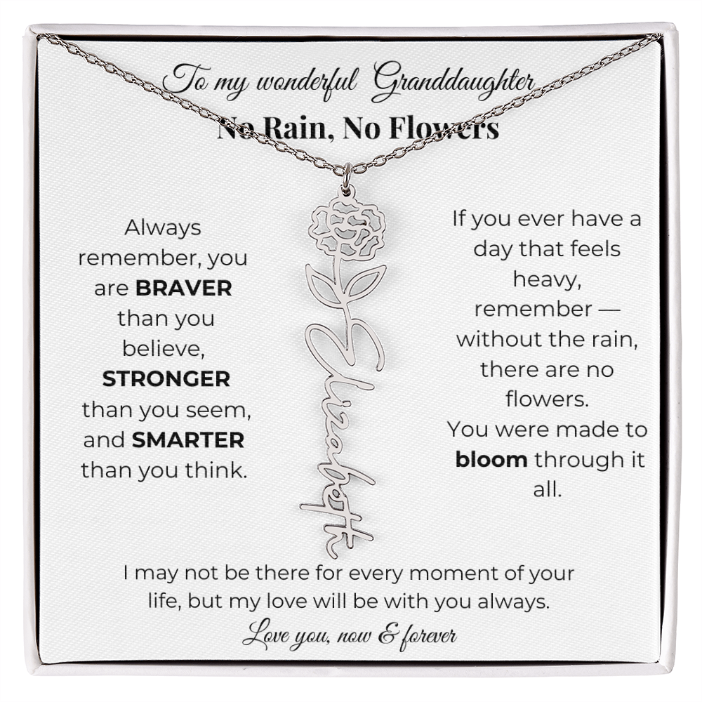 Granddaughter Gift Birth Flower Name Necklace with Card