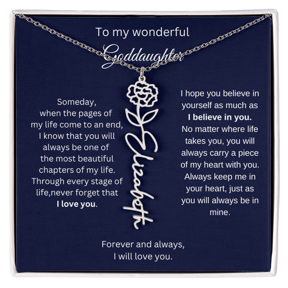 Luxury Goddaughter Gift - Birth Flower Name Necklace