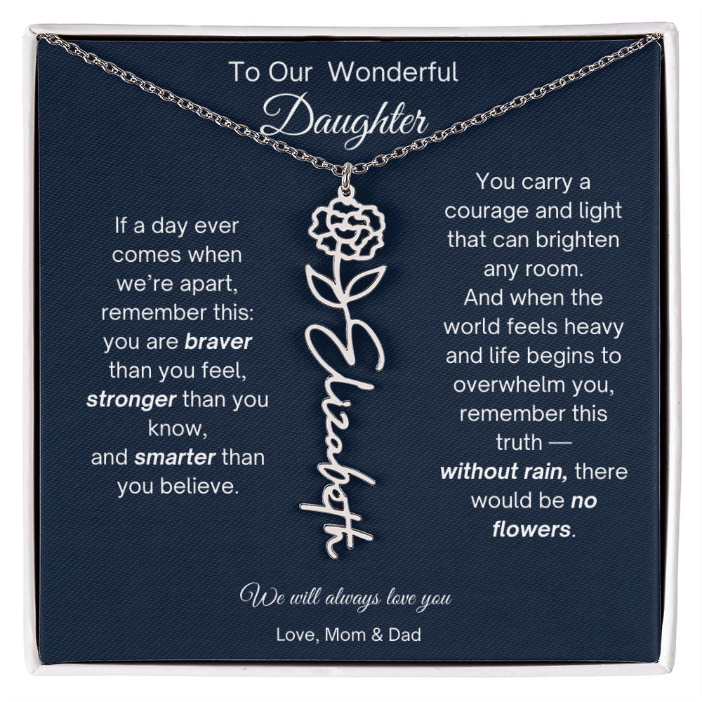 Daughter Necklace from Parents - Birth Flower Name Necklace