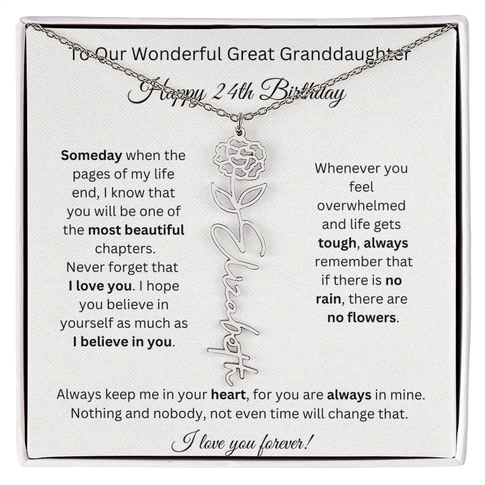 Birthflower Name Necklace To My Great Granddaughter's 24th Birthday