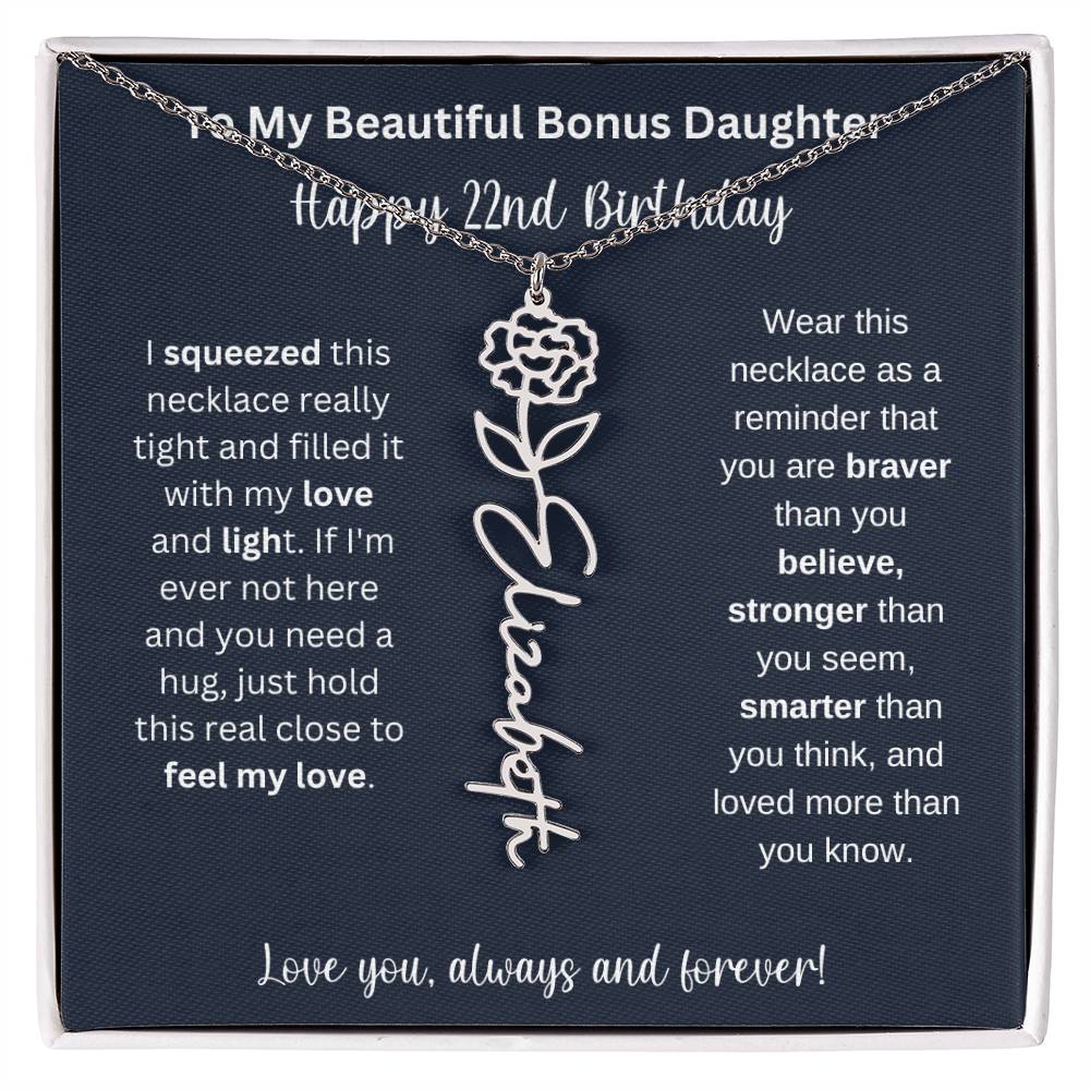 To My Beautiful Bonus Daughter | Happy 22nd Birthday | Flower Name Necklace