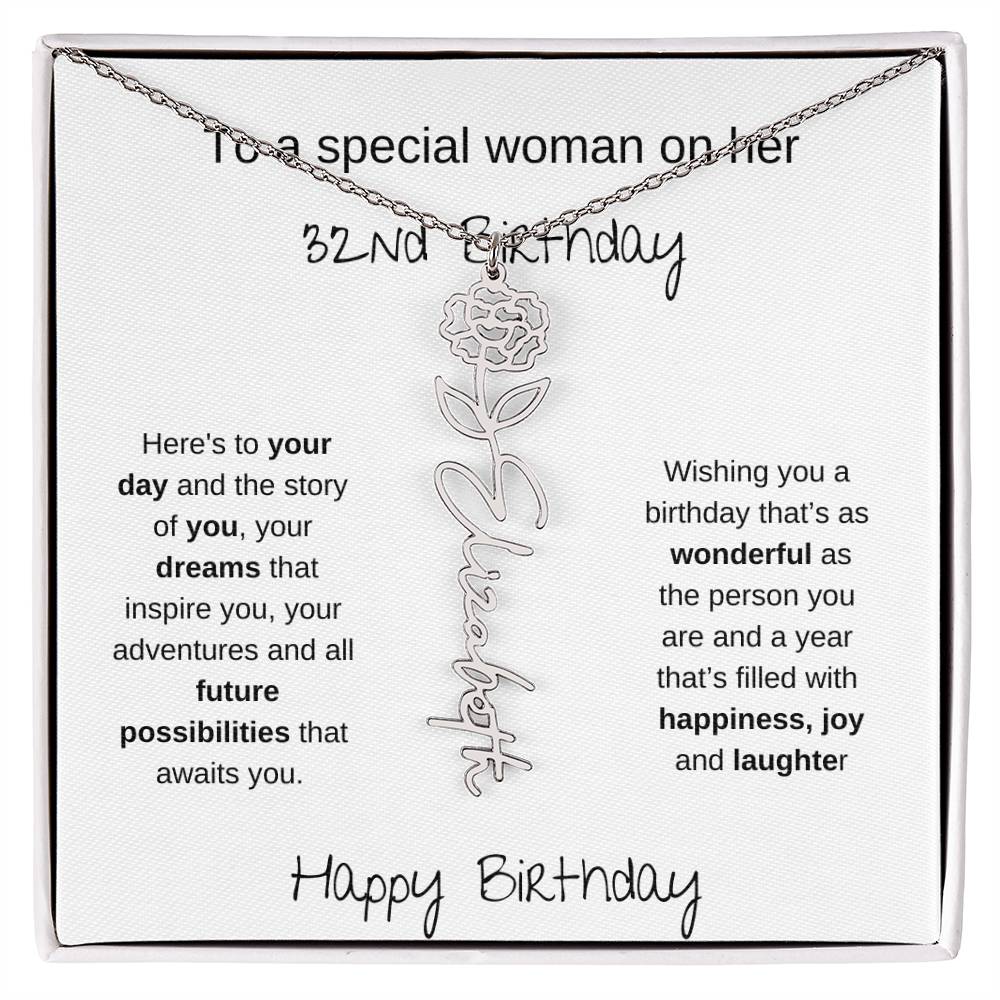 A Special Woman 32nd Birthday | Flower Name Necklace