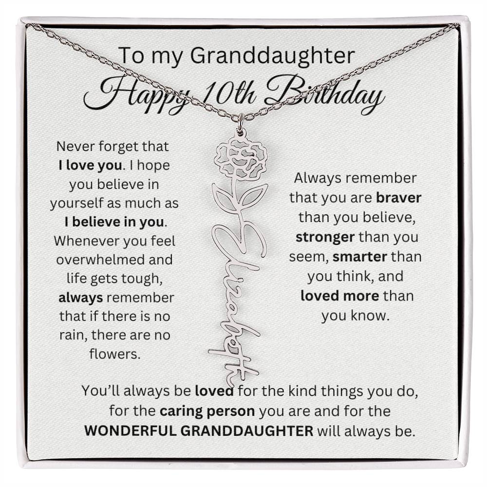 To My Granddaughter | Happy 10th Birthday | Flower Name Necklace
