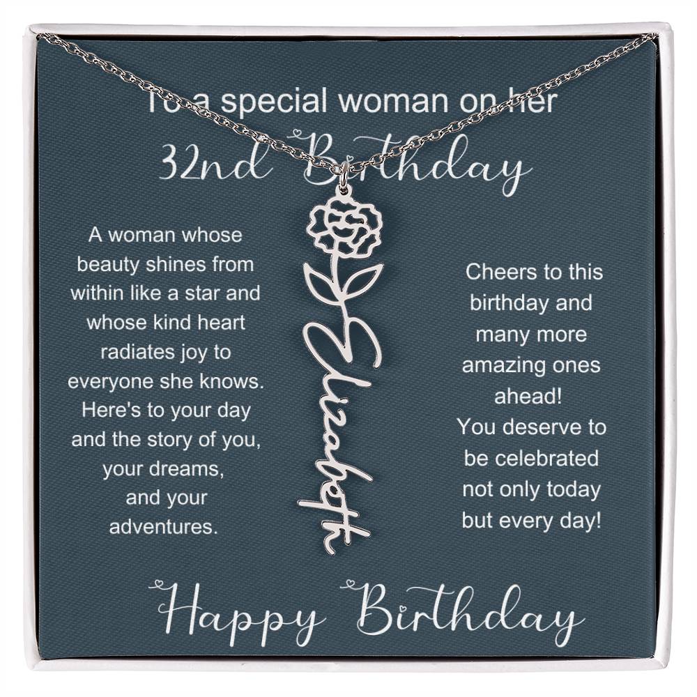 To A Special Woman On Her 32nd Birthday | Flower Name Necklace