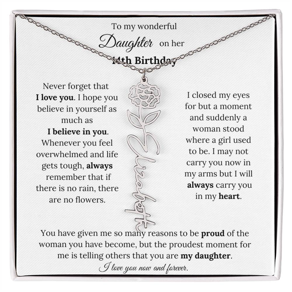 Custom Birth Flower Name Necklace To My Daughter On Her 14th Birthday