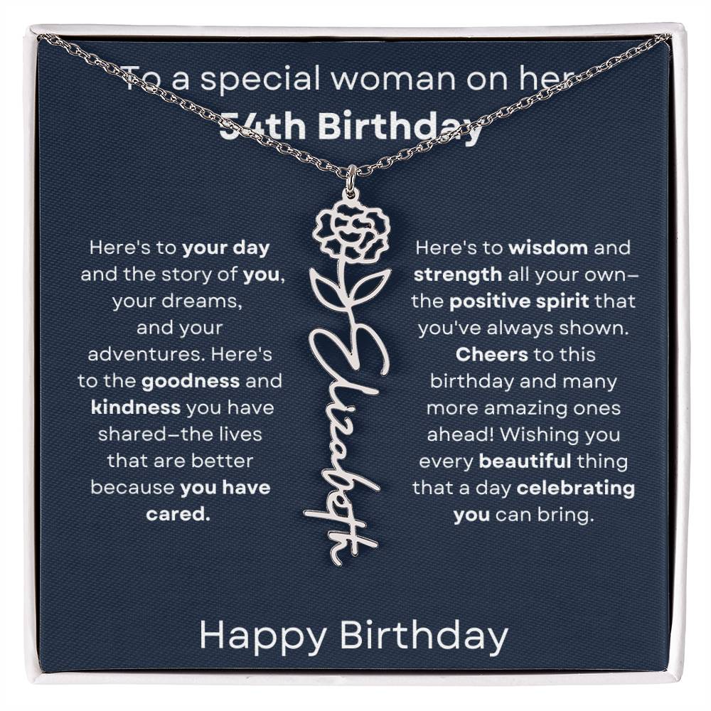 To A Special Woman On Her 54th Birthday - Flower Name Necklace