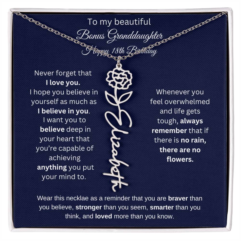 Bonus Granddaughter 18th Birthday | I Love You | Flower Name Necklace