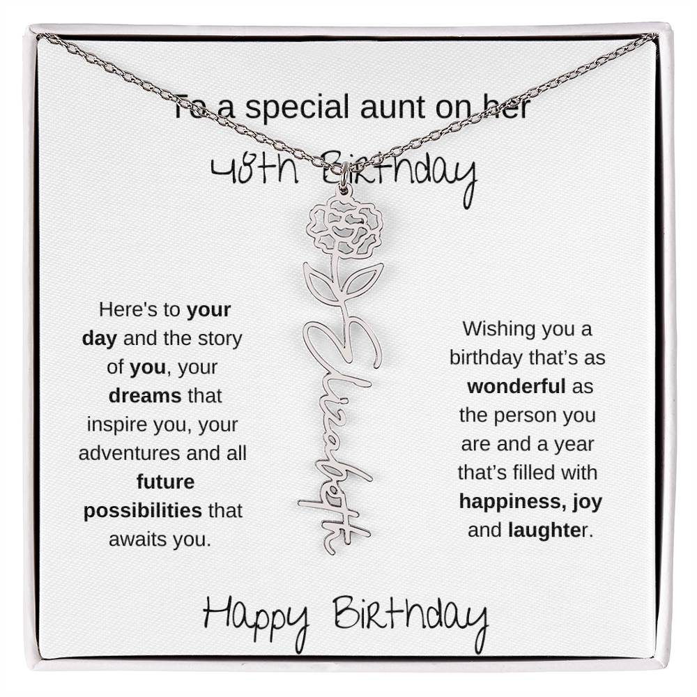 To A Special Aunt On Her 48th Birthday | Flower Name Necklace