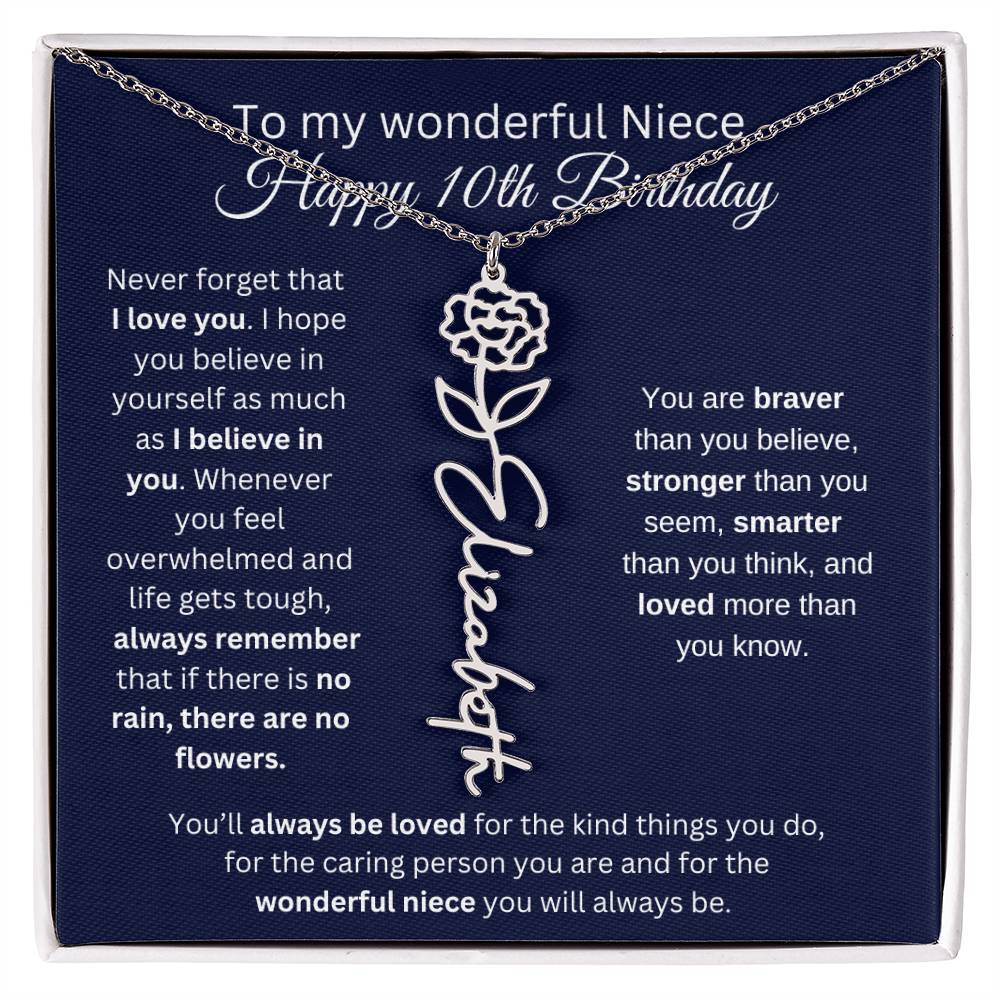 To My Wonderful Niece | Happy 10th Birthday | Flower Name Necklace