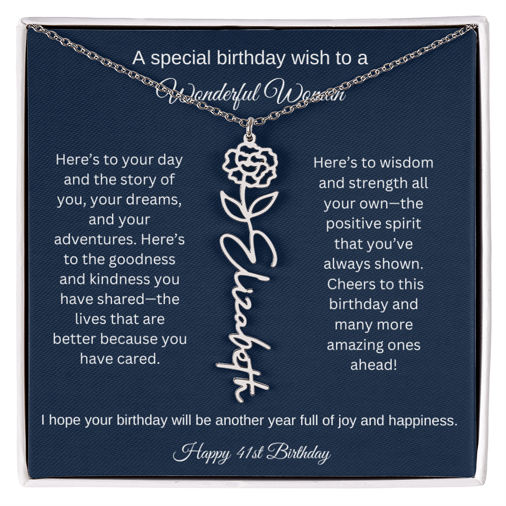 41st Birthday Gift Idea - Flower Name Necklace