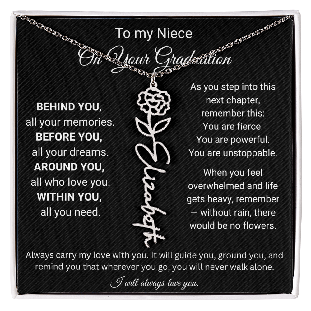 Graduation Birth Flower Name Necklace for Niece