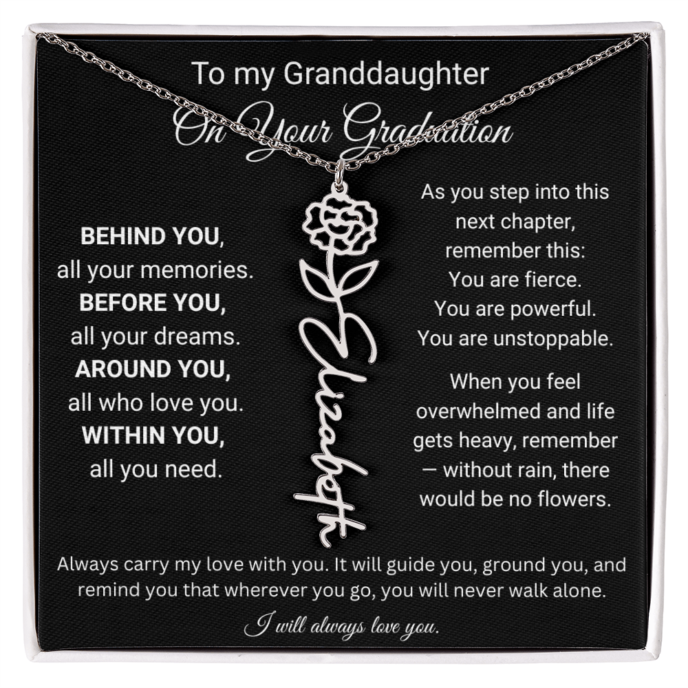 To My Granddaughter On Your Graduation | You're Unstopable | Flower Name Necklace