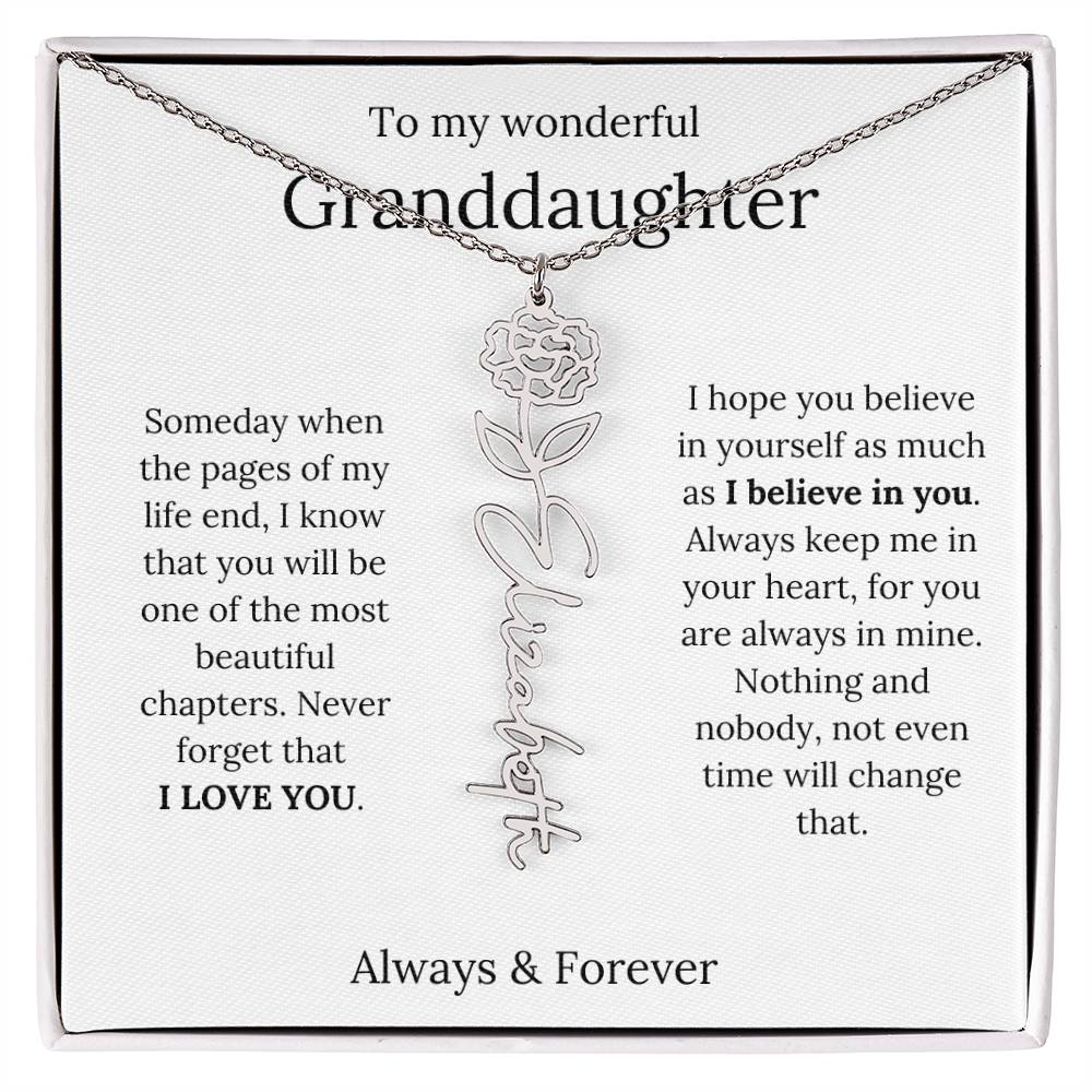 Granddaughter Personalized Keepsake Birth Flower Name Necklace
