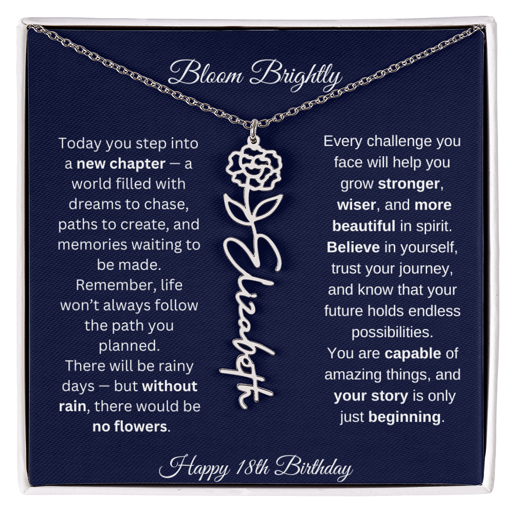 Bloom Brightly - Happy 18th Birthday - Flower Name Necklace