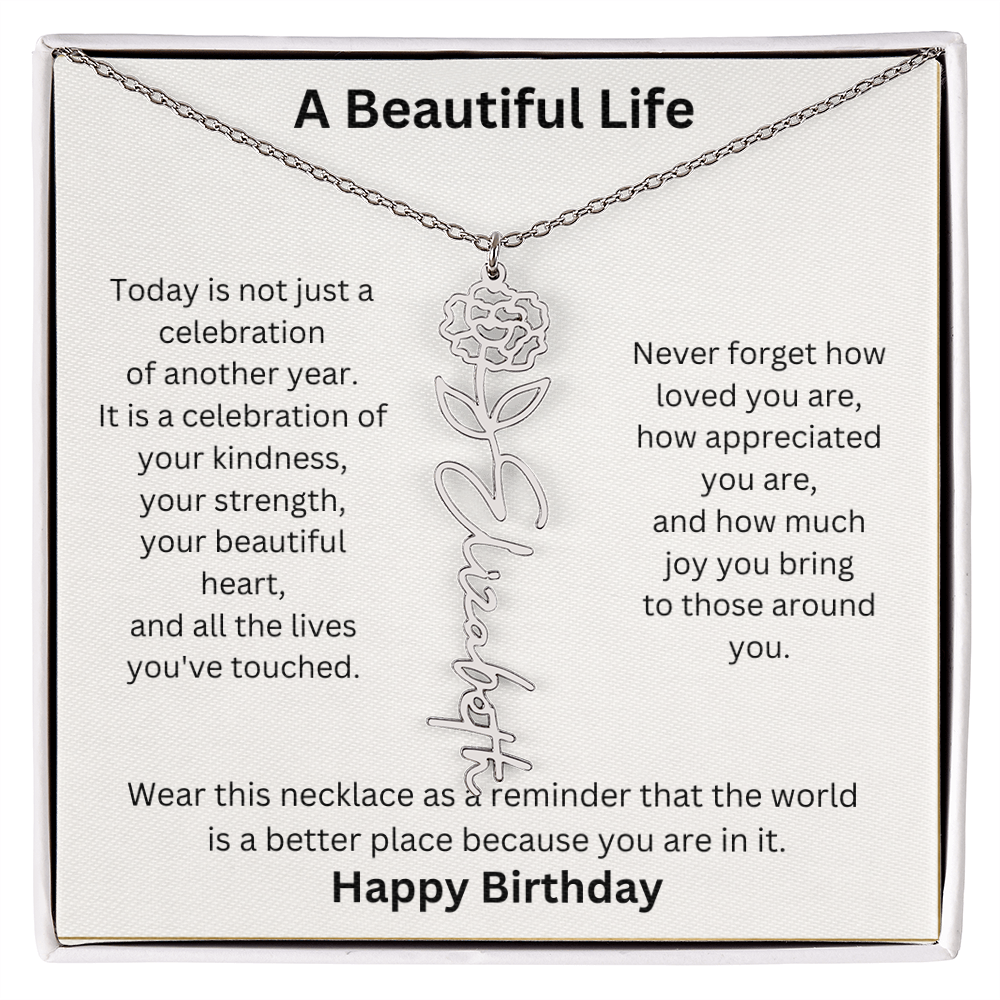 Personalized Birth Flower Name Necklace Birthday Gift for Her