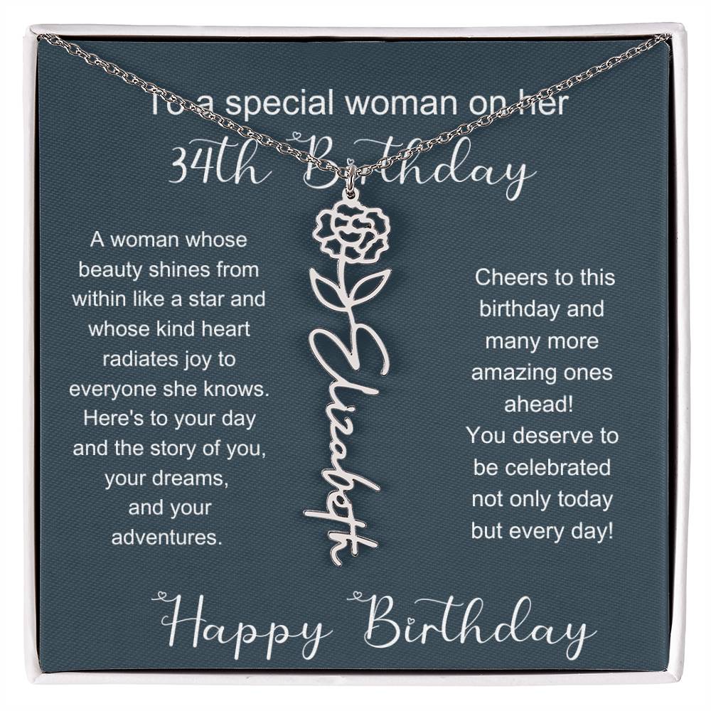 To A Special Woman On Her 34th Birthday | Flower Name Necklace