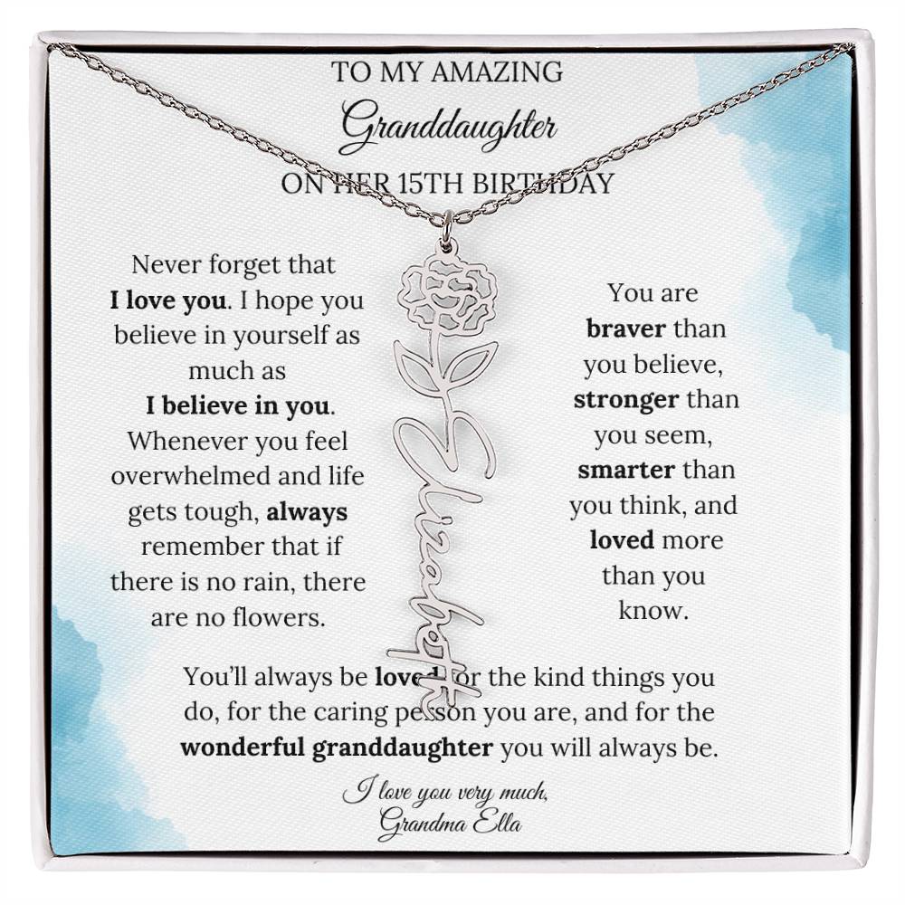 Birth Month Flower Name Necklace for My Granddaughter's 15th Birthday