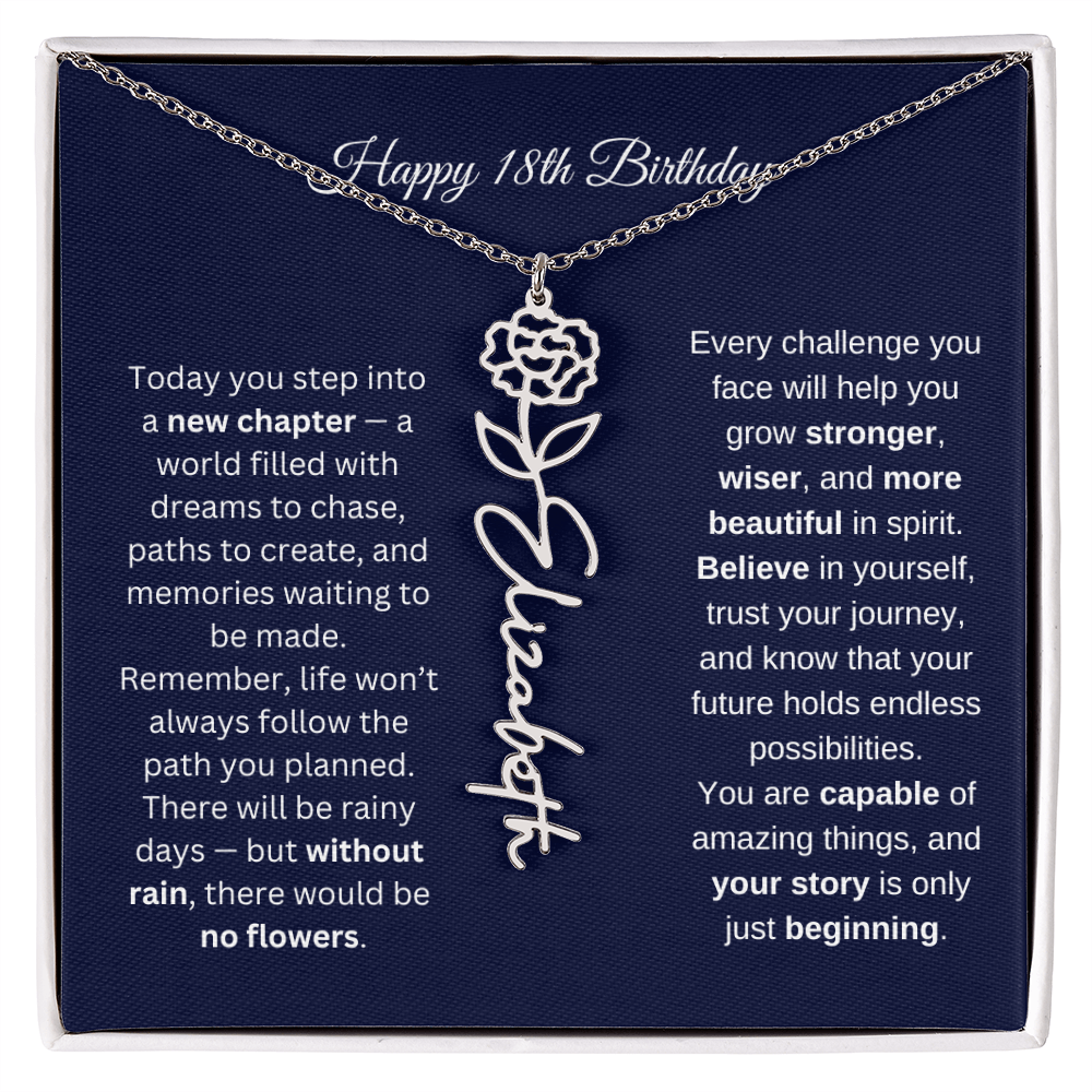 18th Birthday Birth Flower Name Necklace