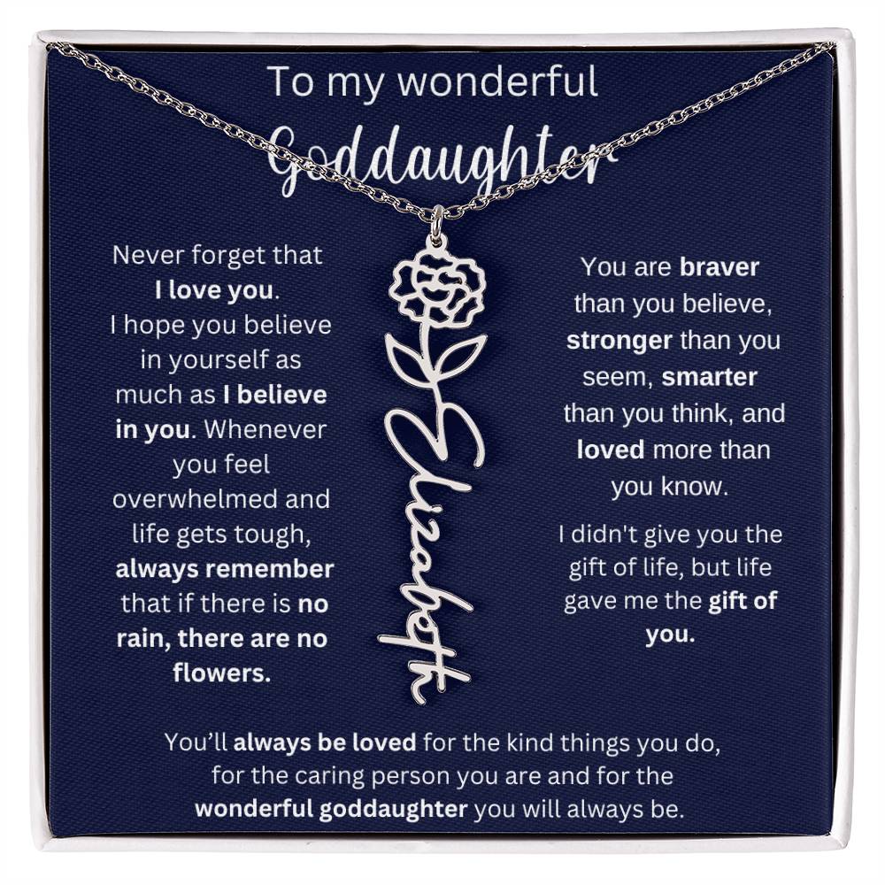 To My Wonderful Goddaughter | You'll Always Be Loved | Flower Name Necklace