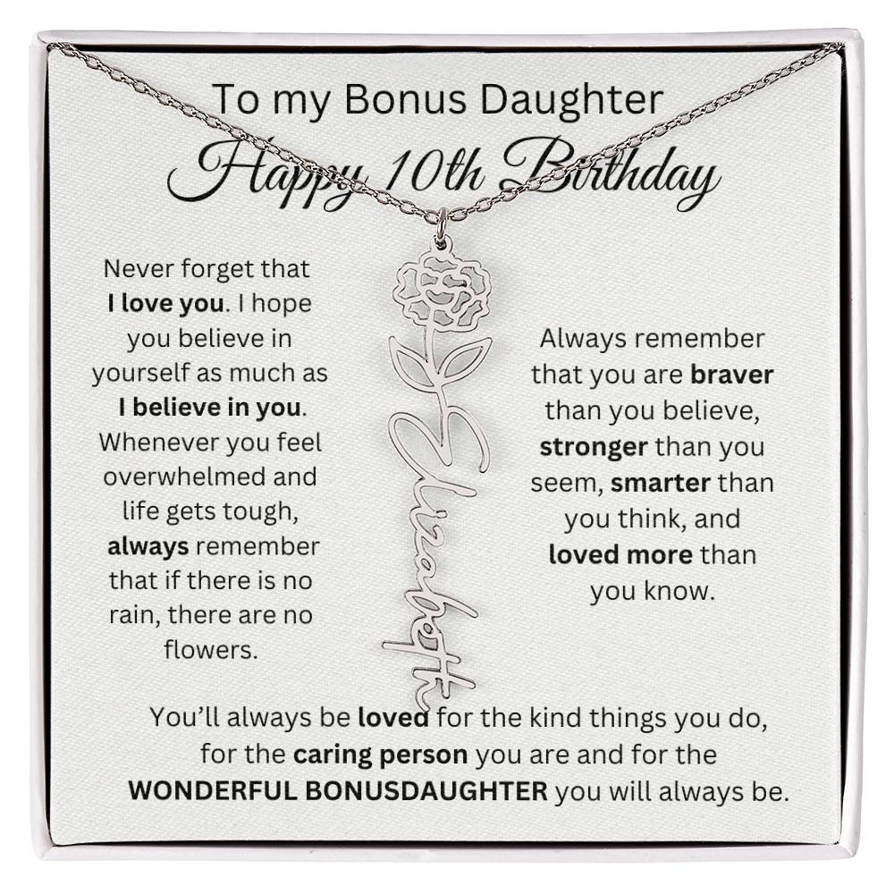 10th Birthday Gift To My Bonus Daughter | Flower Name Necklace