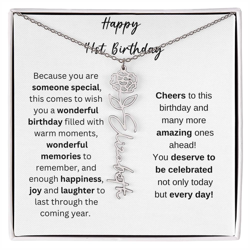 Happy 41st Birthday - Flower Name Necklace