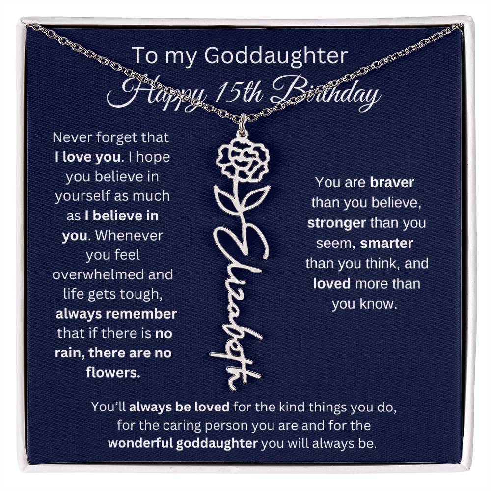 To My Goddaughter - Happy 15th Birthday - Flower Name Necklace