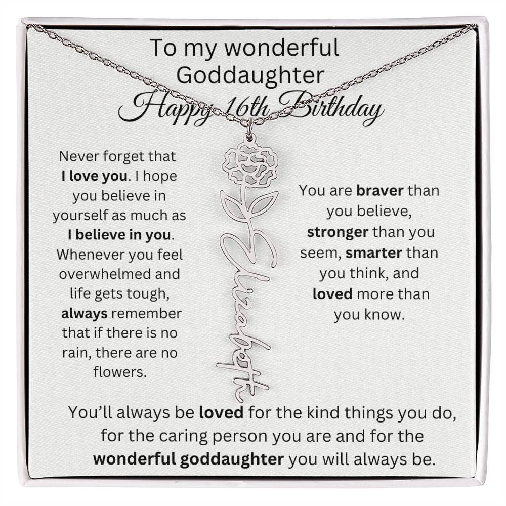 To My Wonderful Goddaughter - Happy 16th Birthday - Flower Name Necklace
