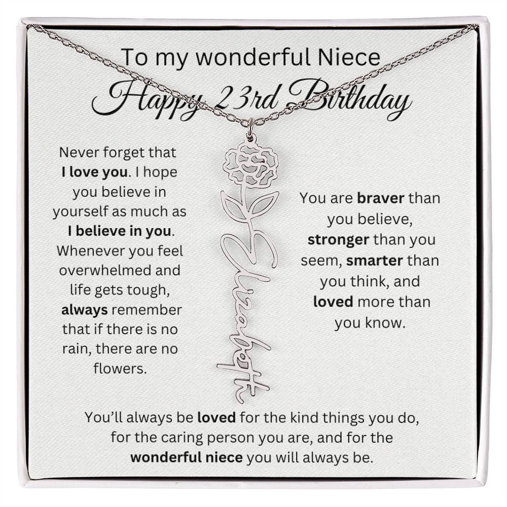 To My Wonderful Niece Happy 23rd Birthday - Flower Name Necklace