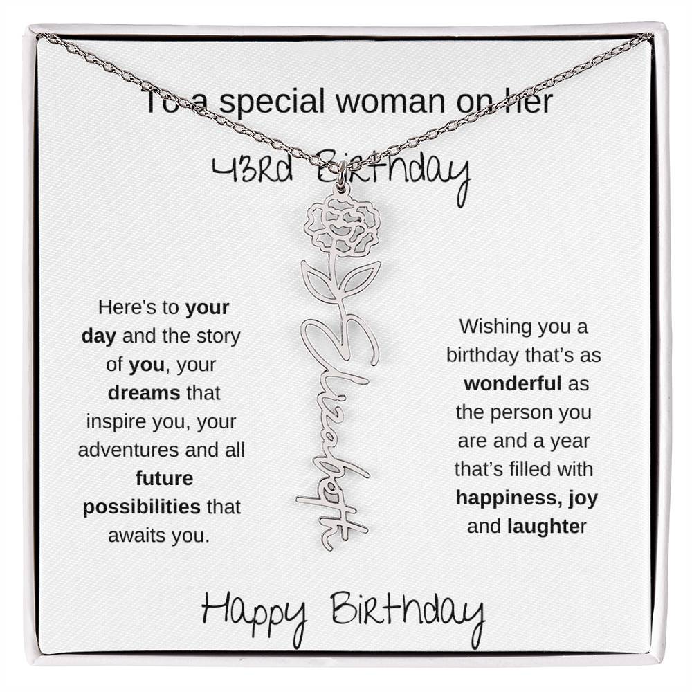 A Special Woman 43rd Birthday | Flower Name Necklace