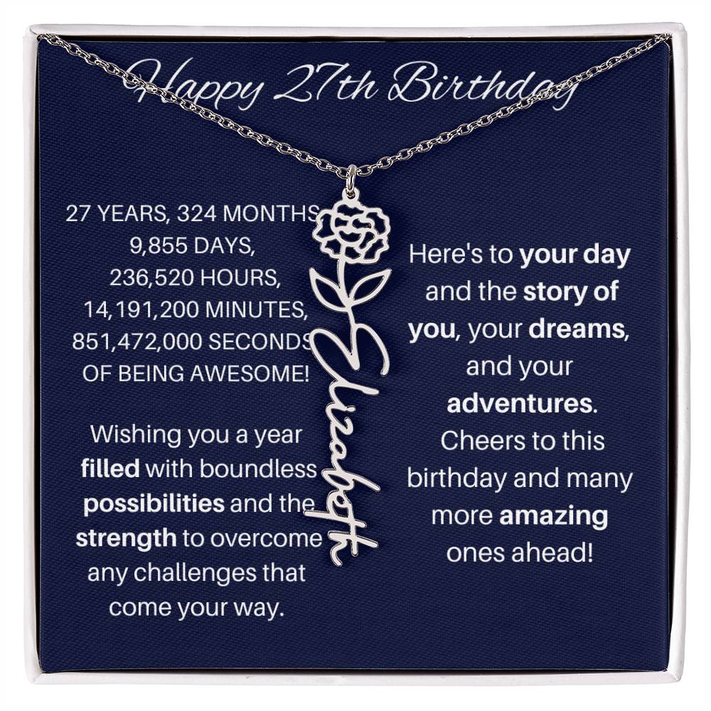 27th Birthday Birth Flower Necklace