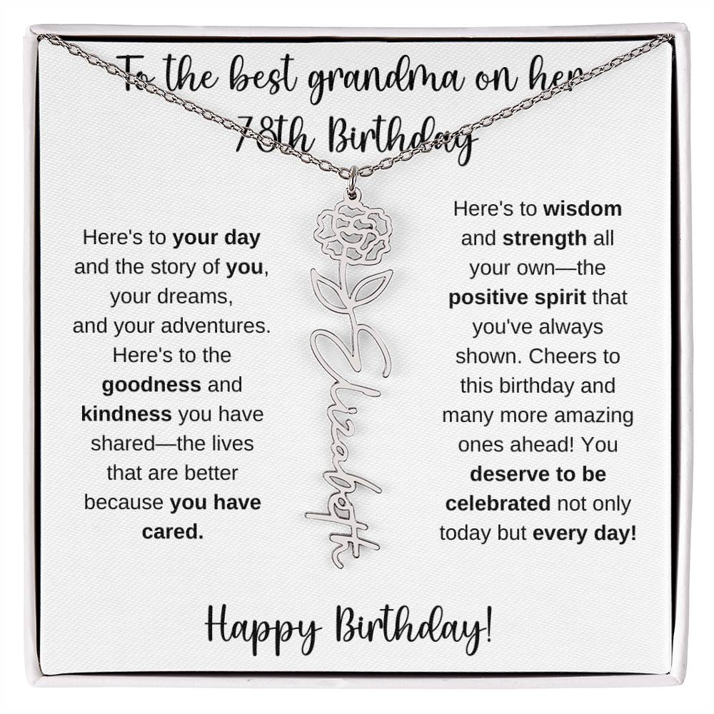 To The Best Grandma - Happy 78th Birthday | Flower Name Necklace