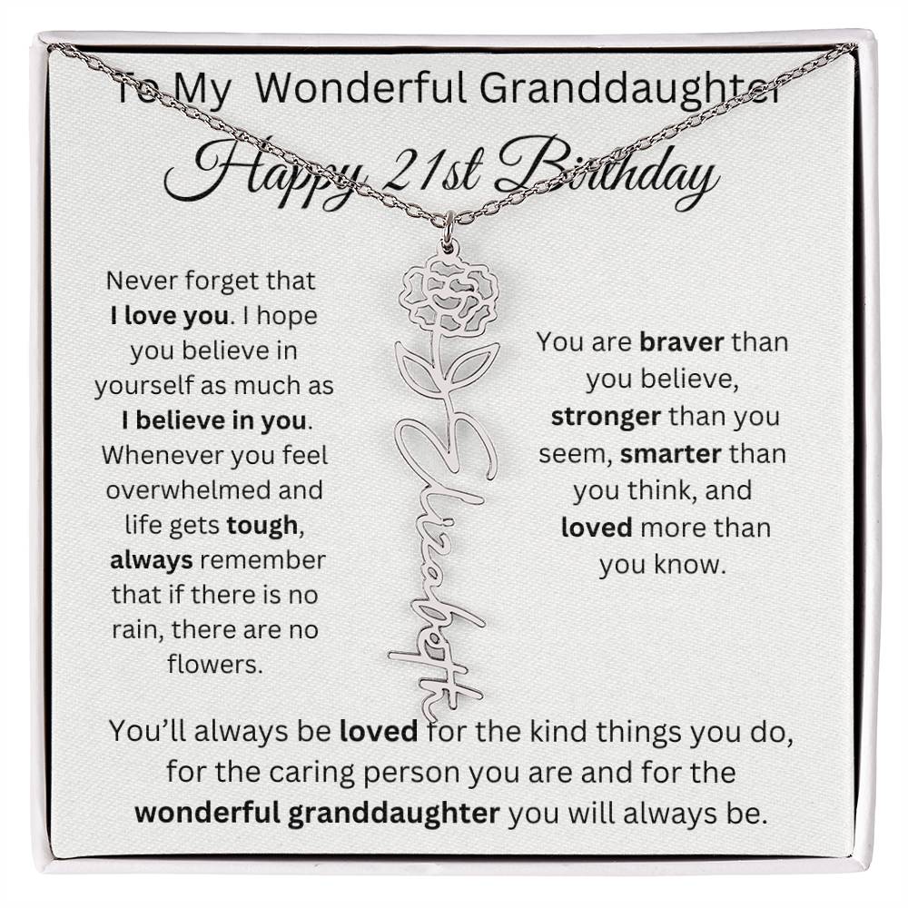 To My Wonderful Granddaughter - Happy 21st Birthday - Flower Name Necklace