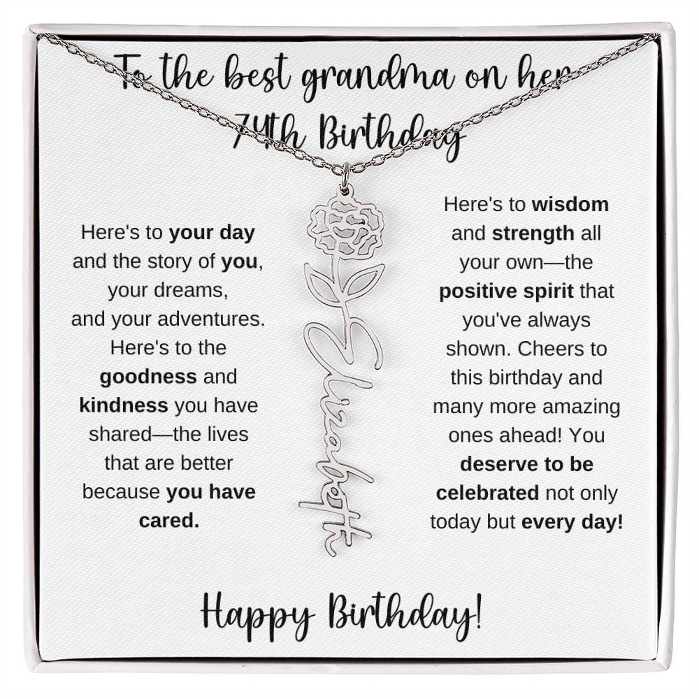 To The Best Grandma - Happy 74th Birthday | Flower Name Necklace