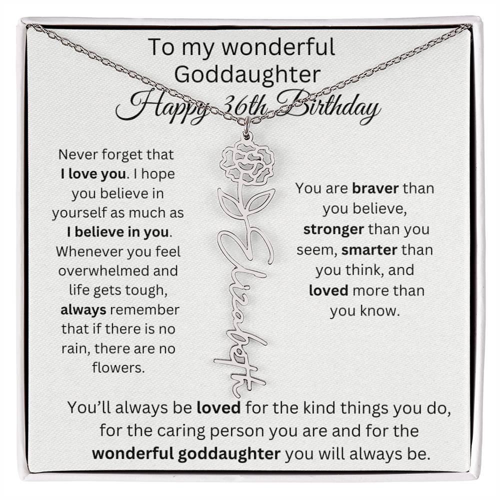 To My Wonderful Goddaughter - Happy 36th Birthday - Flower Name Necklace