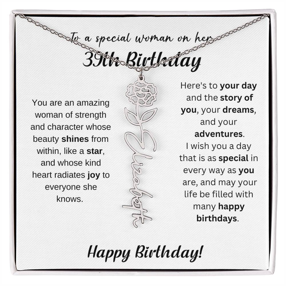 39th Birthday Gift Birthflower Necklace