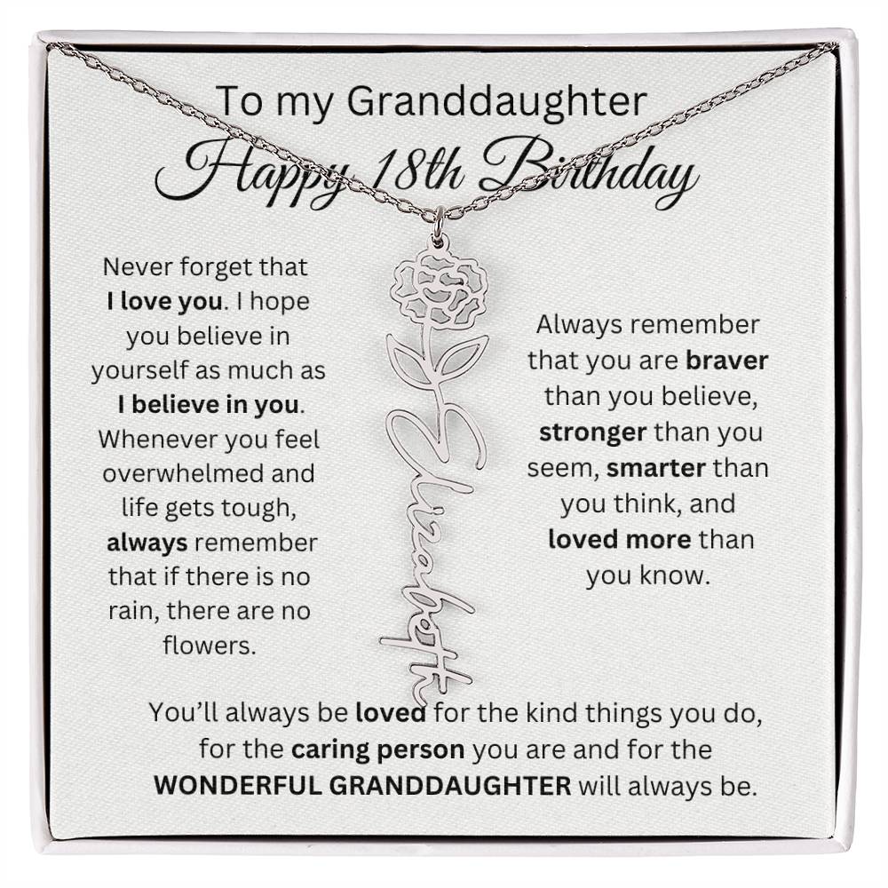 To My Granddaughter | Happy 18th Birthday | Flower Name Necklace