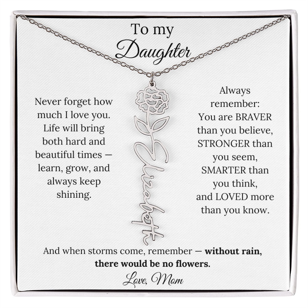 Personalized Jewelry Gift To My Daughter Birth Flower Name Necklace From Mom