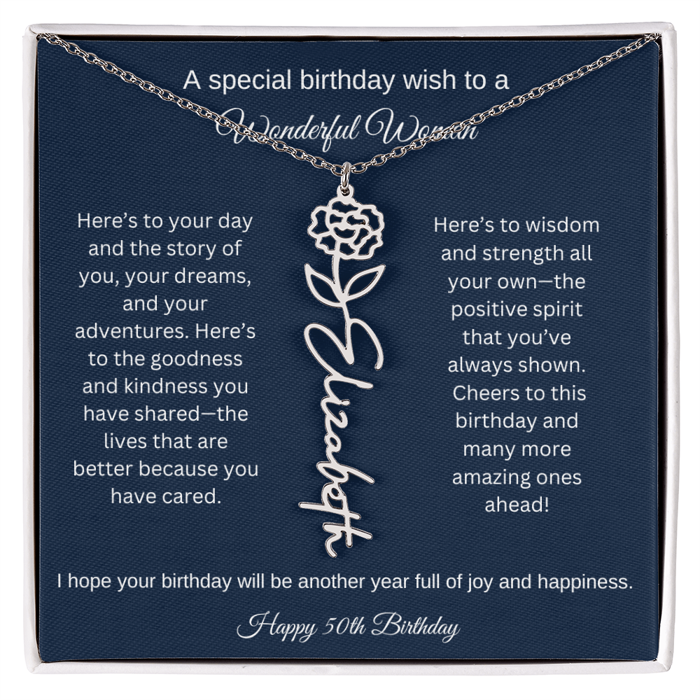 50th Birthday Gift Idea - Flower Name Necklace