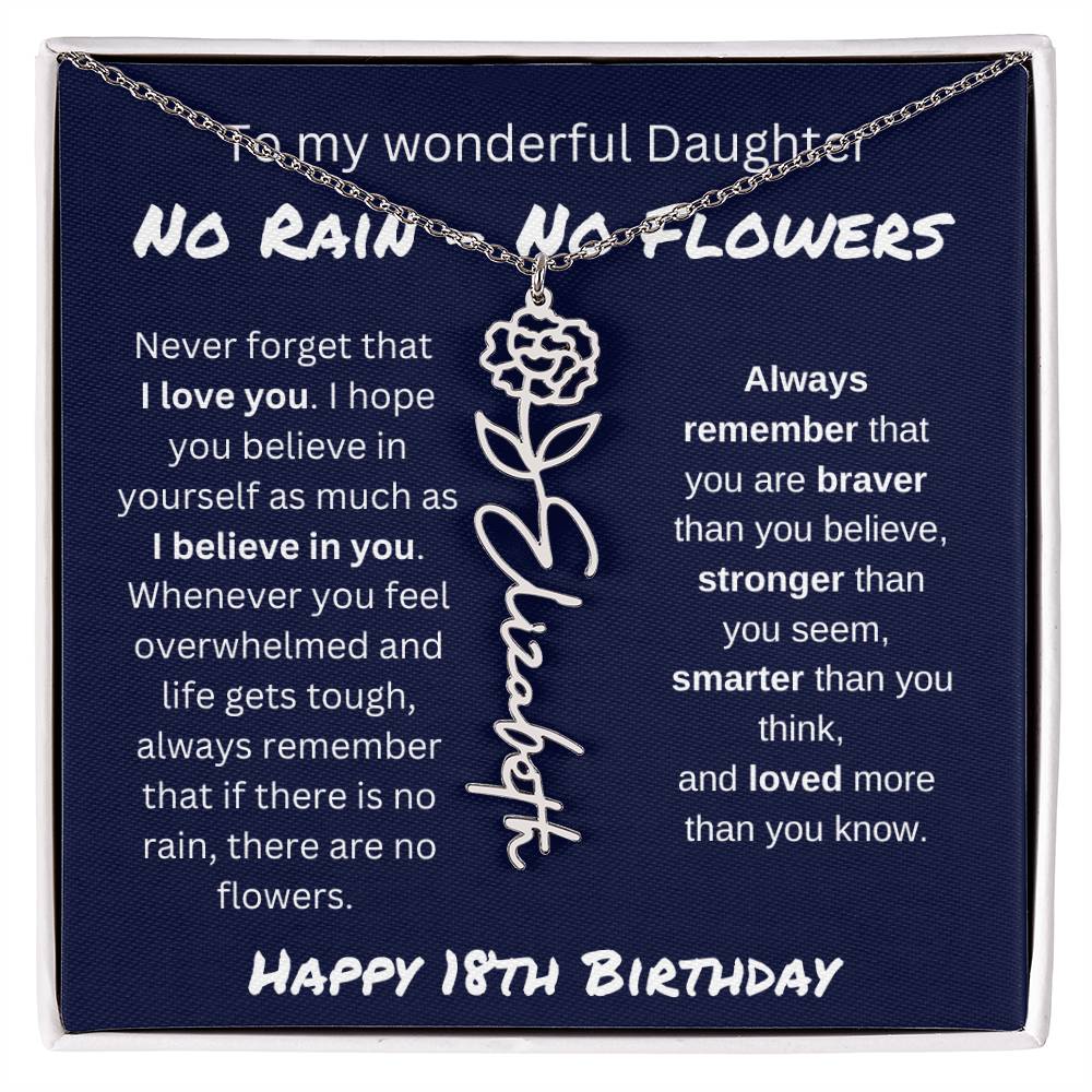 No Rain - No Flower | Happy 18th Birthday | Flower Name Necklace