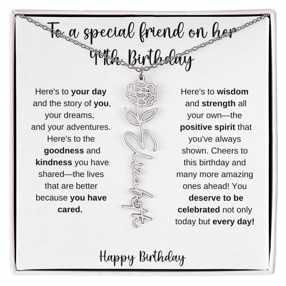 To A Special Friend - Happy 44th Birthday - Flower Name Necklace