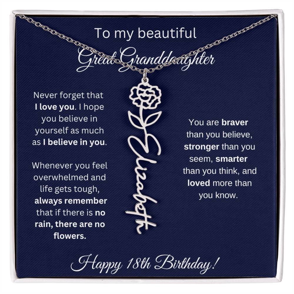 18th Birthday Gift For Great Granddaughter - Birthmonth Flower Name Necklace