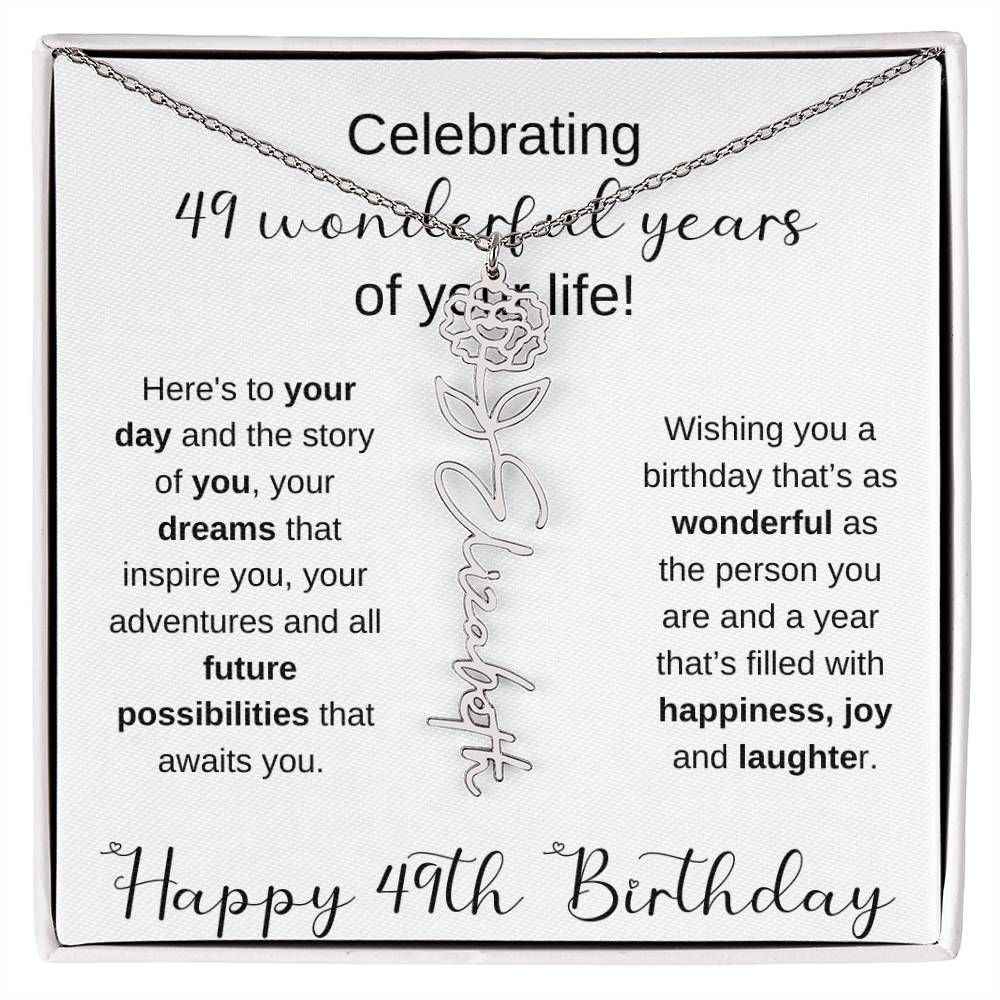 Happy 49th Birthday | Flower Name Necklace
