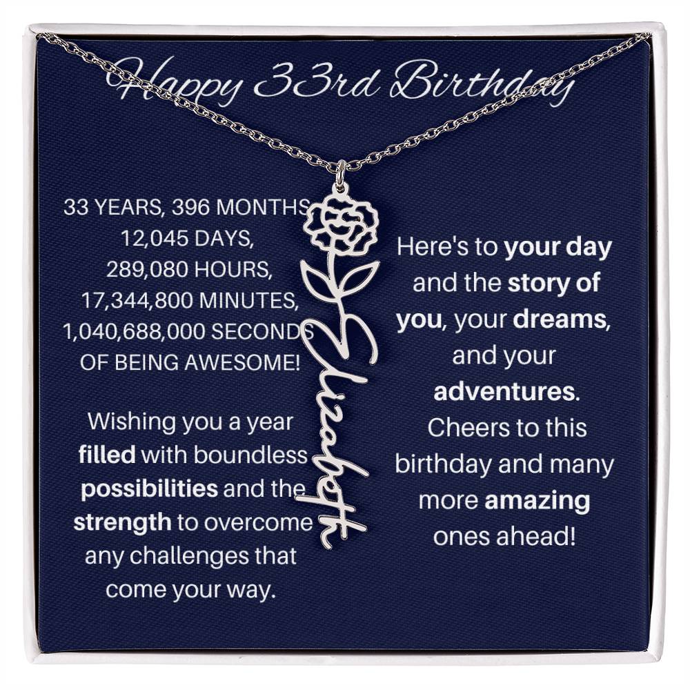 33rd Birthday Birth Flower Necklace