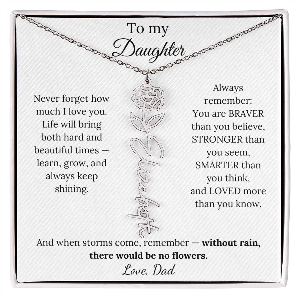 Personalized Jewelry Gift To My Daughter Birth Flower Name Necklace From Dad