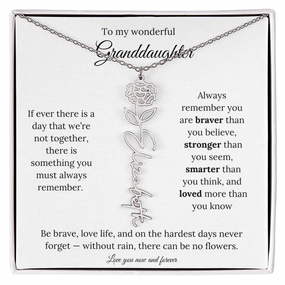 Birth Flower Necklace for Granddaughter | Personalized Engraved Floral Pendant Gift for Birthday / Keepsake