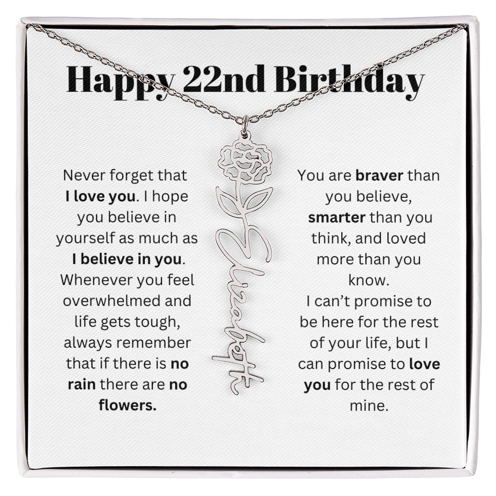 22nd Personalized Birthday Gift for Her - Flower Name Necklace