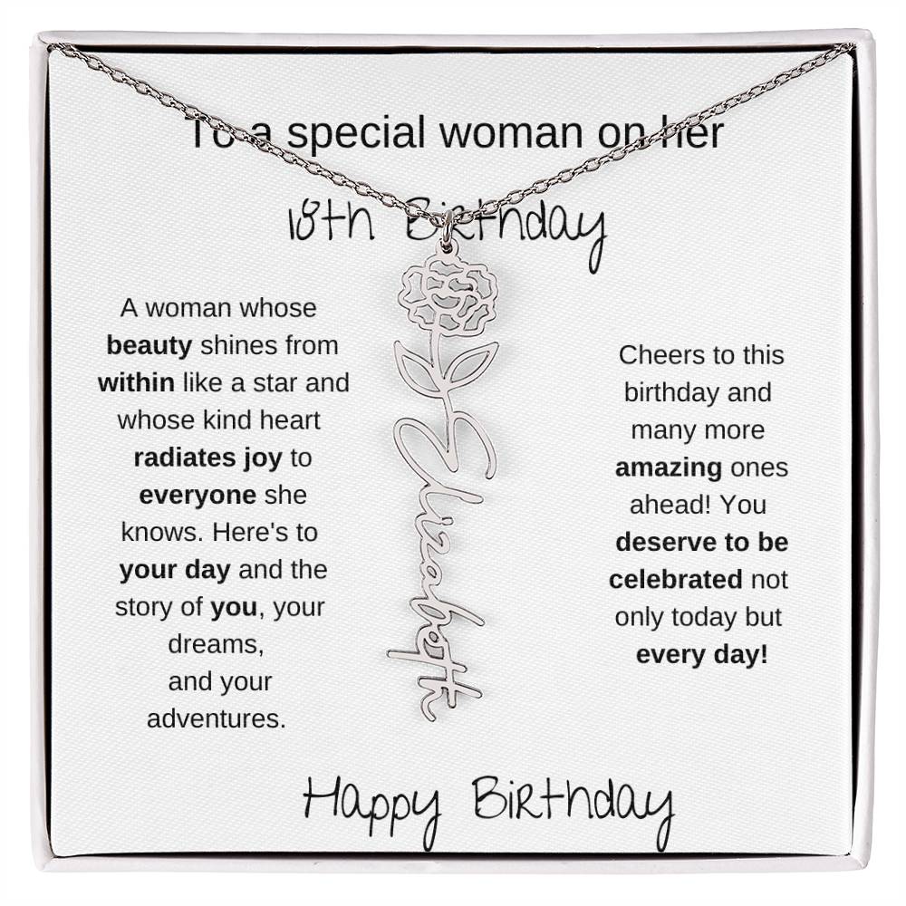 To A Special Women On Her 18th Birthday - Flower Name Necklace