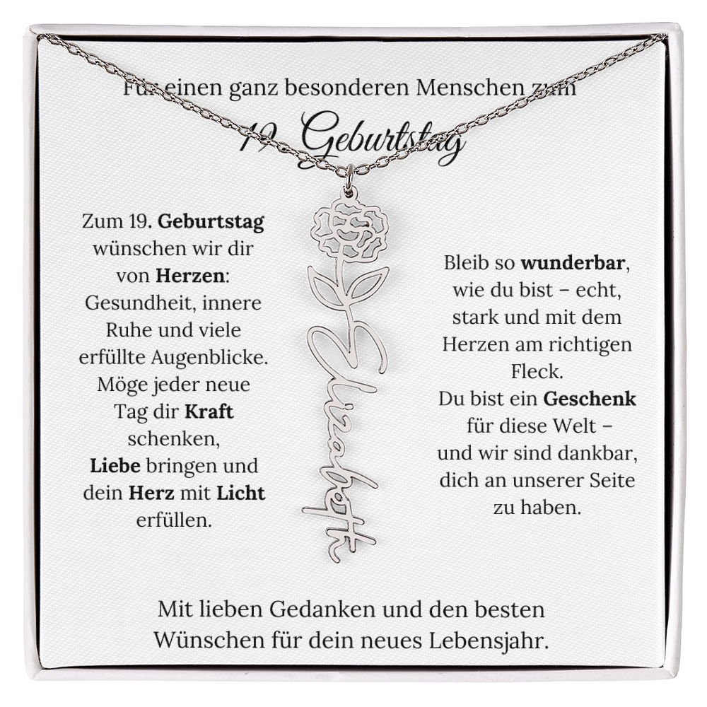 Personalisiertes 19. Geburtstagsgeschenk mit Geburtsblume