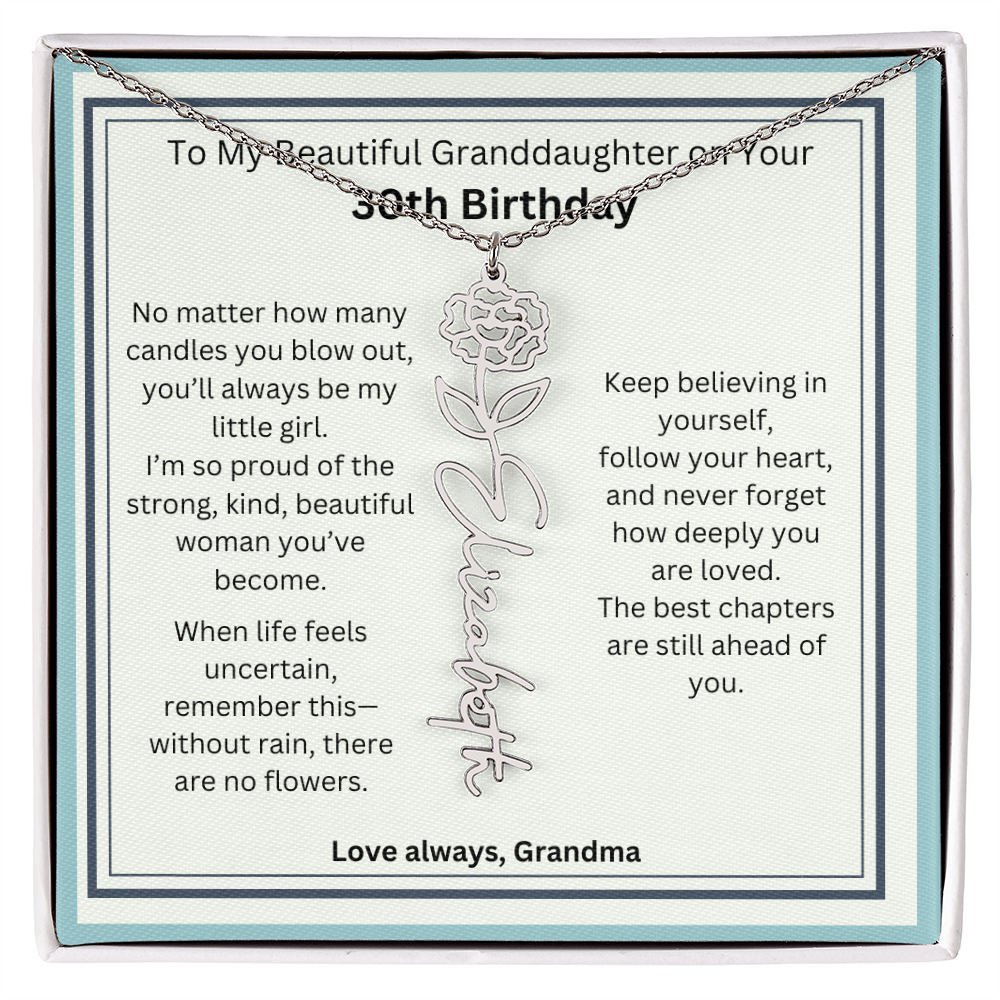 30th Birthday Gift for Granddaughter - Birth Flower Name Necklace